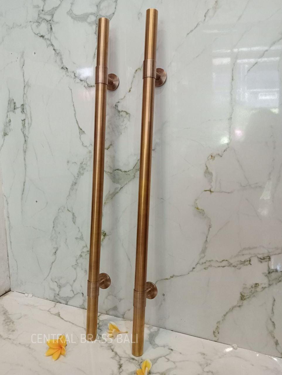 110 cm Set of 2 Solid Brass Long Door Pull Handles | Modern Minimalist Entry Door Handles | Satin Antique Brass Front Door Pull