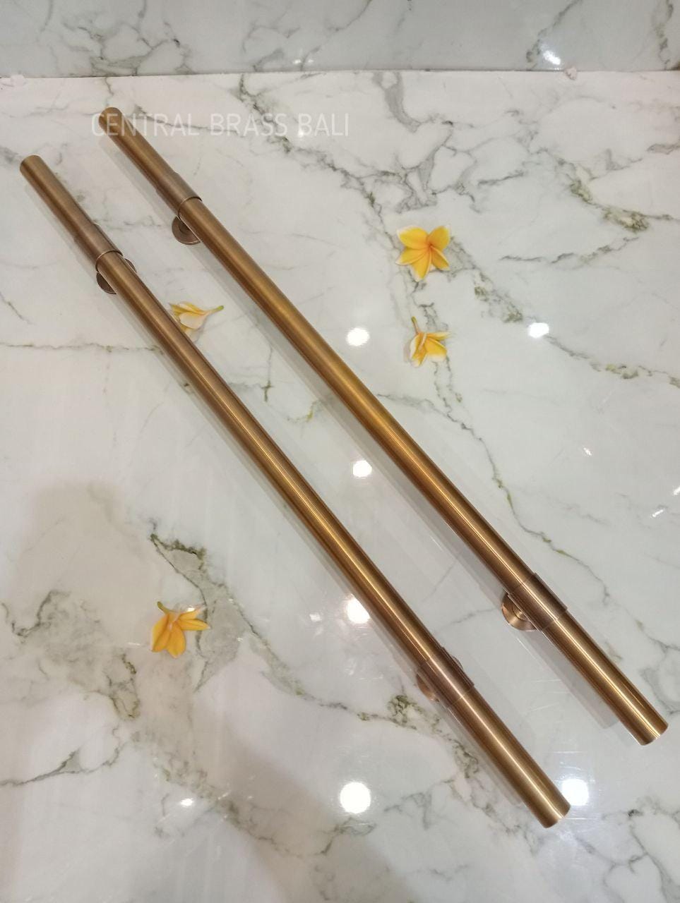 110 cm Set of 2 Solid Brass Long Door Pull Handles | Modern Minimalist Entry Door Handles | Satin Antique Brass Front Door Pull