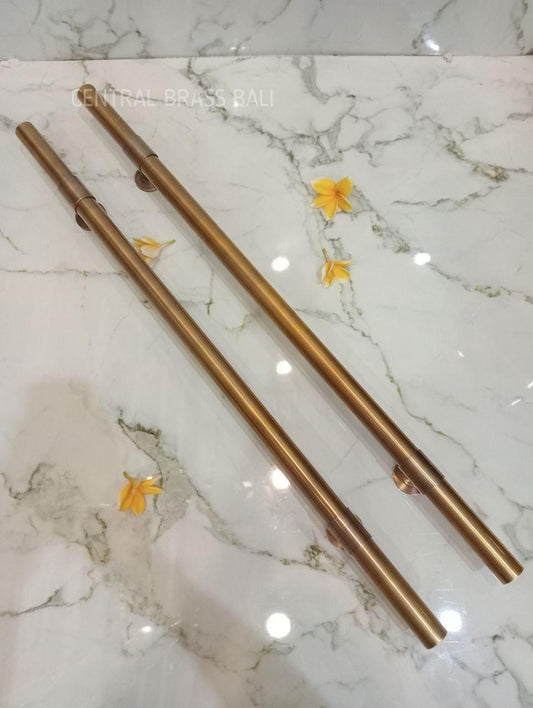 110 cm Set of 2 Solid Brass Long Door Pull Handles | Modern Minimalist Entry Door Handles | Satin Antique Brass Front Door Pull