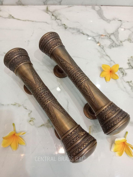 Pair of Vintage Victorian Solid Brass Door Handles, Ornate Carved Entry Door Pulls, Antique Style Front Door Handle 30cm