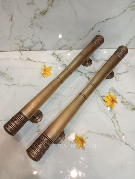 Set of 2 Solid Brass Front Door Handles 60cm | Antique Plain Edge Carved Entry Door Pull | Modern Main Entrance Handle Pair
