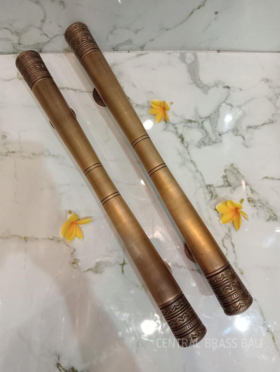 Set of 2 Solid Brass Front Door Handles 60cm | Antique Plain Edge Carved Entry Door Pull | Modern Main Entrance Handle Pair