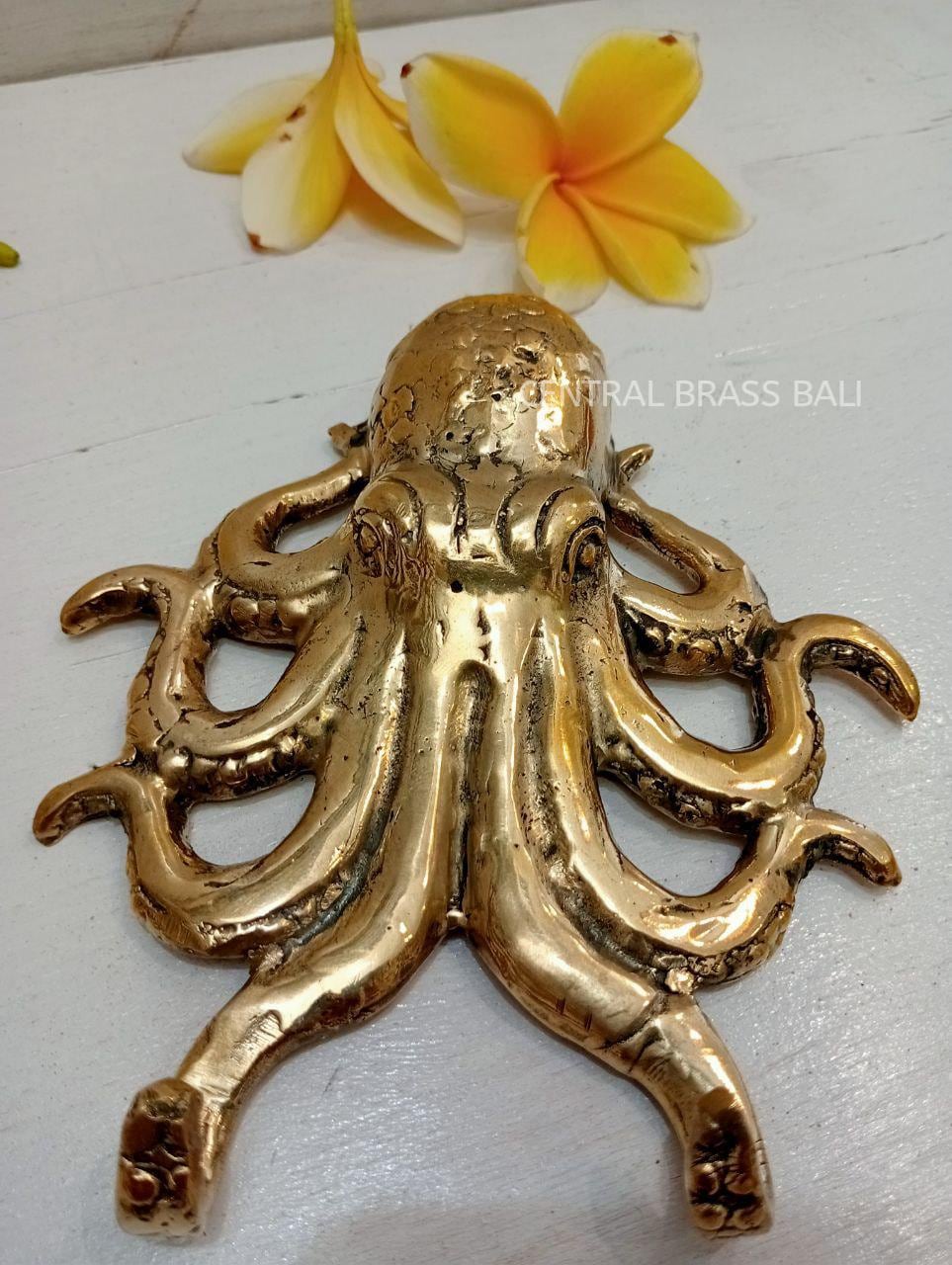 Set of 3pcs Brass Octopus Coat Hooks, Nautical Wall Decor
