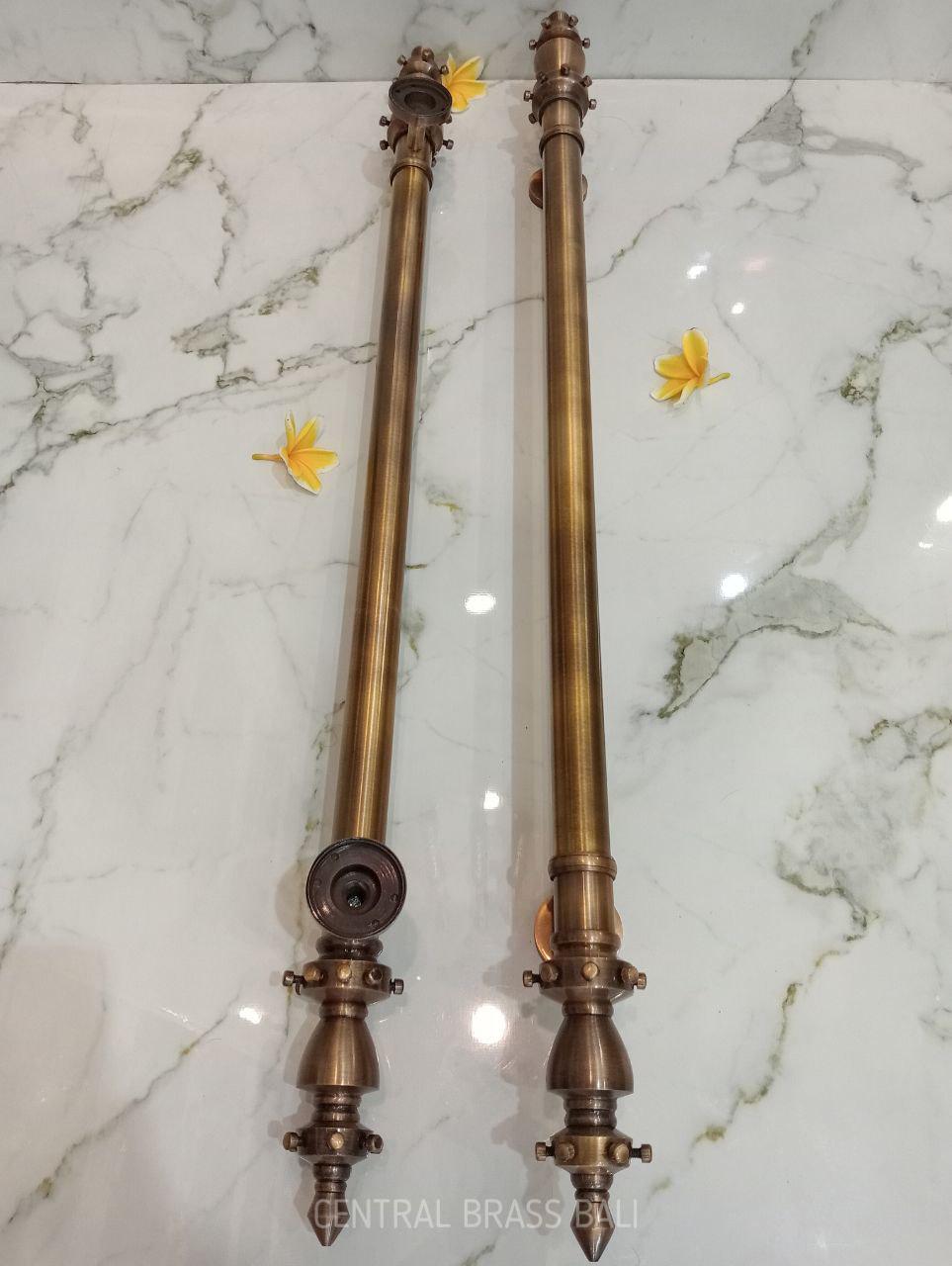 set of 2Pcs Vintage Carved Brass Door Handles, 90cm Entry Gate Pull