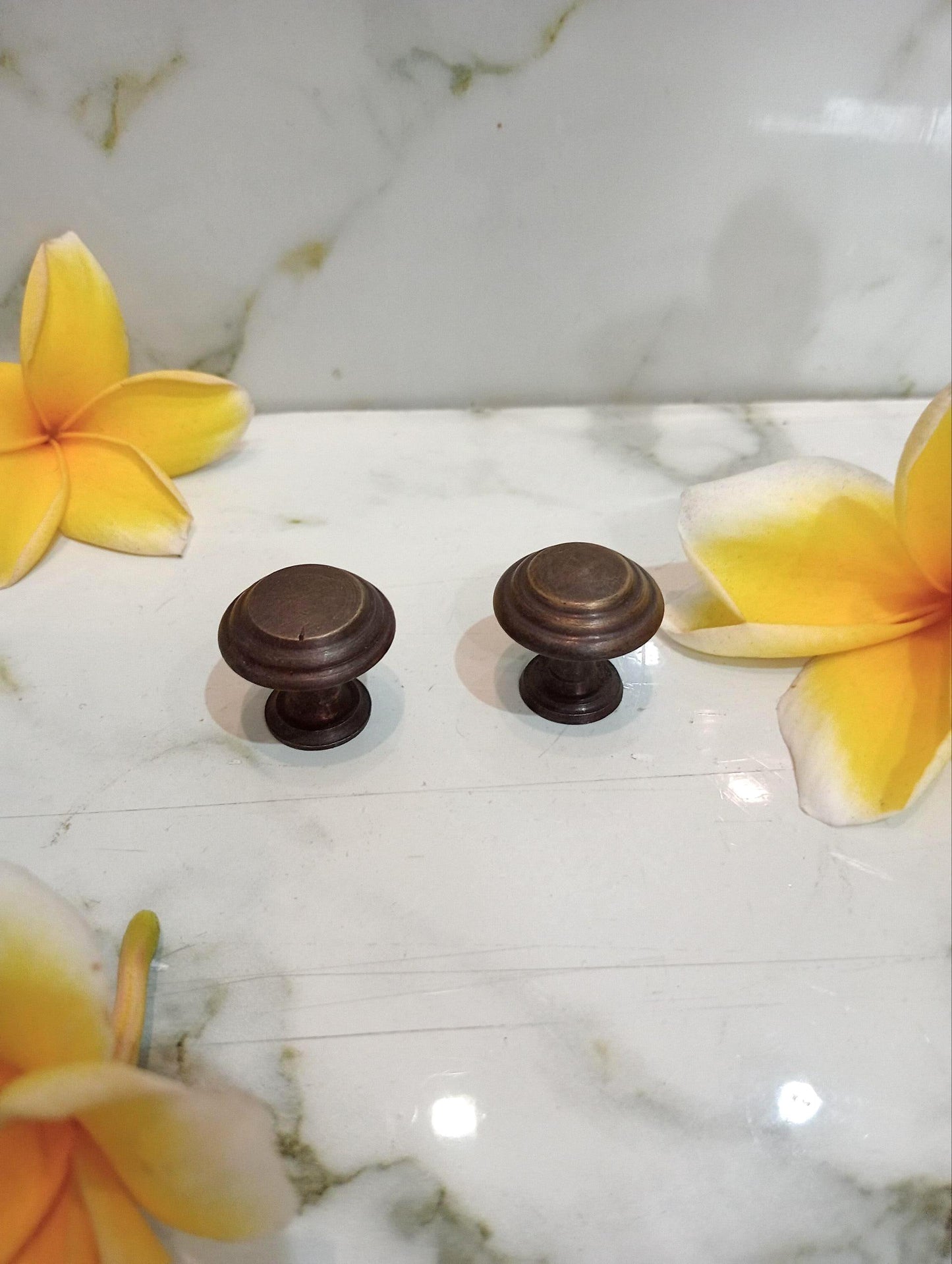 set of 10 Vintage Solid Brass Round Knobs | Antique Cabinet Hardware (No. 6)
