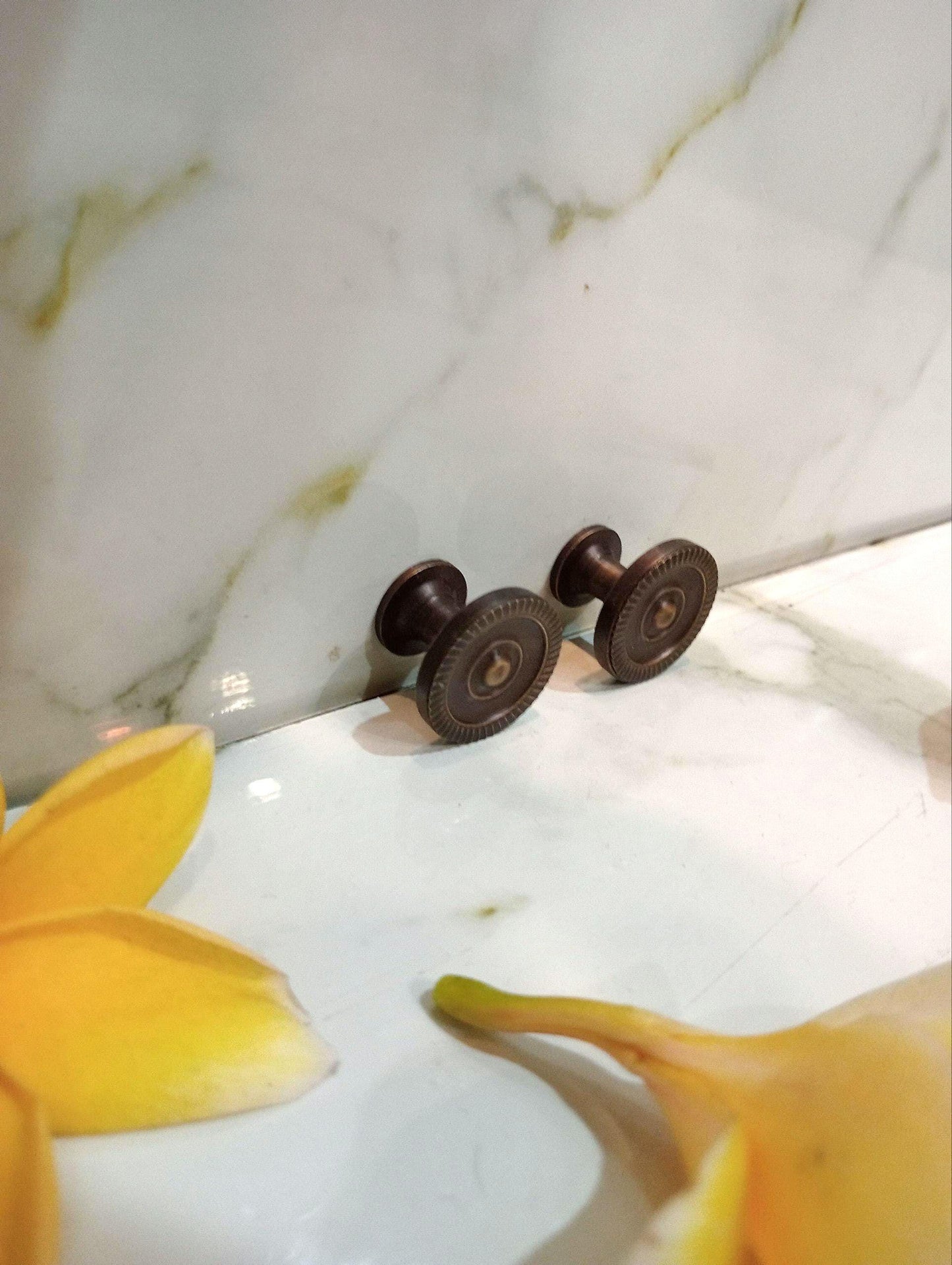 set of 10 Vintage Solid Brass Round Knobs | Antique Cabinet Hardware (No. 8)