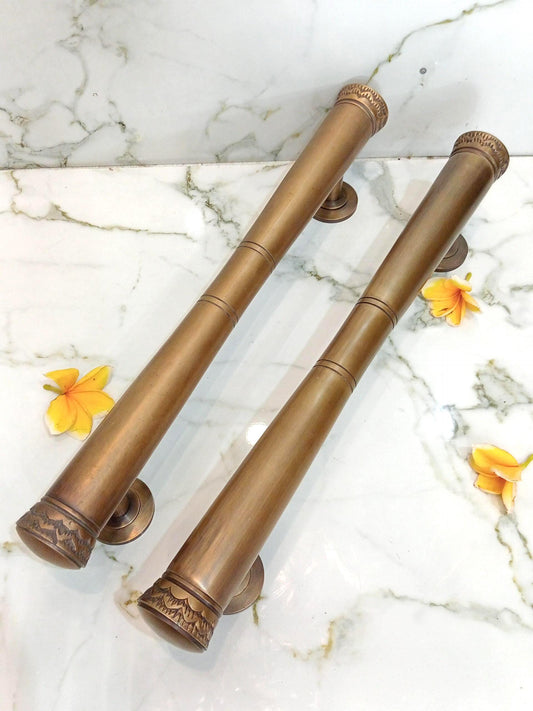 2pcs Solid Brass Door Pull Handle – Antique Finish with Engraved Ends (50cm)