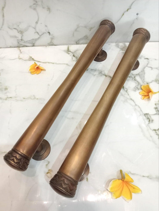 2pcs Solid Brass Door Pull Handle – Antique Finish with Engraved Ends (50cm) v2