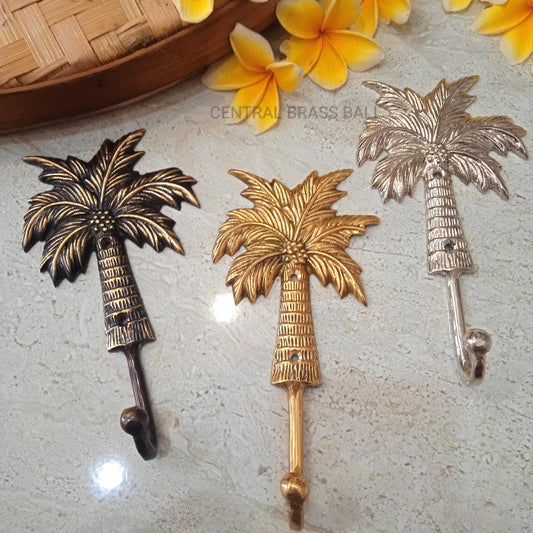Set of 3 Brass Palm Tree Wall Hooks, Beach Decor