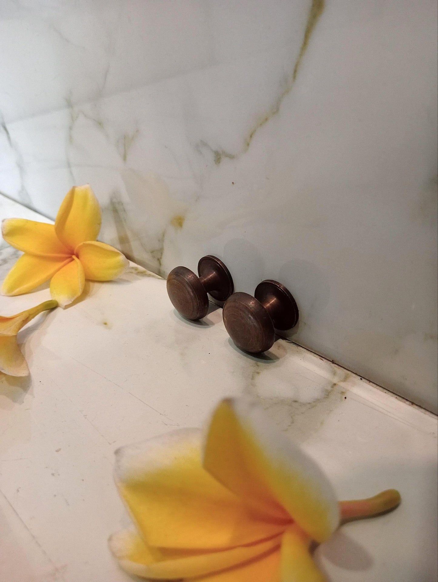 set of 10 Vintage Solid Brass Round Knobs | Antique Cabinet Hardware (No. 9)