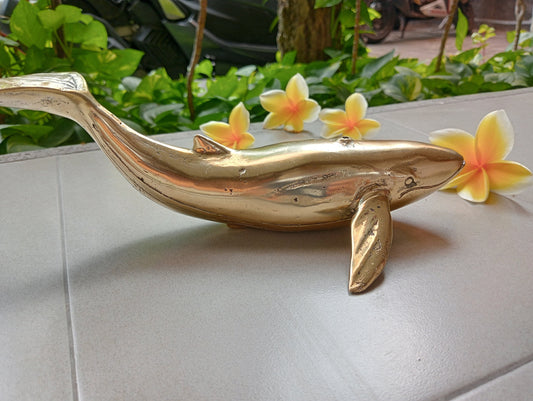 2pcs Pair Solid Brass Whale Figurines, Vintage Nautical Home Decor, Coastal Brass Animal Sculpture
