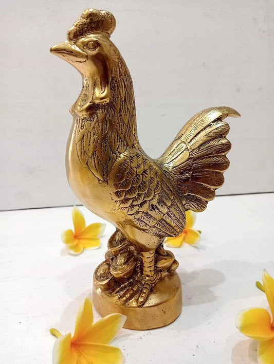 Solid Brass Chicken Sculpture, Rustic Farmhouse Home Decor, Vintage Metal Bird Figurine