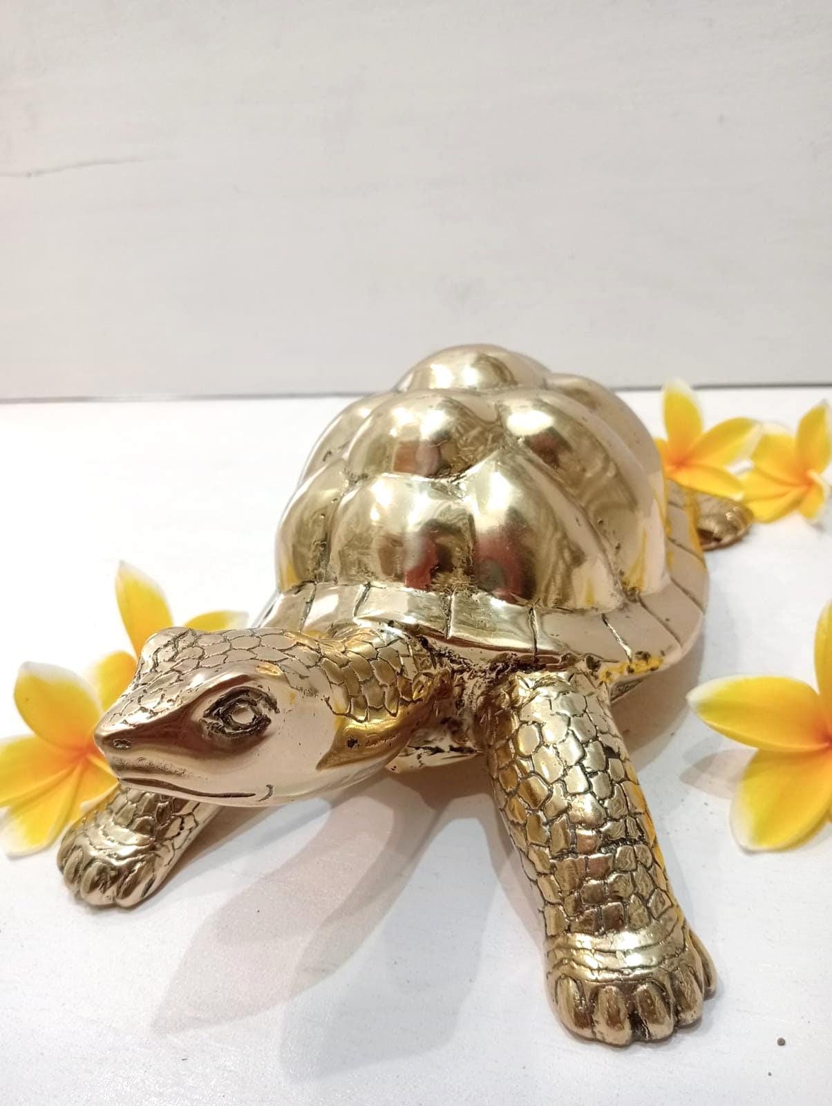 Large Solid Brass Turtle Sculpture | Nautical Home Decor (10.62 Inches)