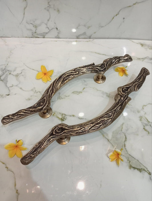 Solid Brass Tree Branch Door Handle Pull –Organic Rustic Luxury Entrance Handle