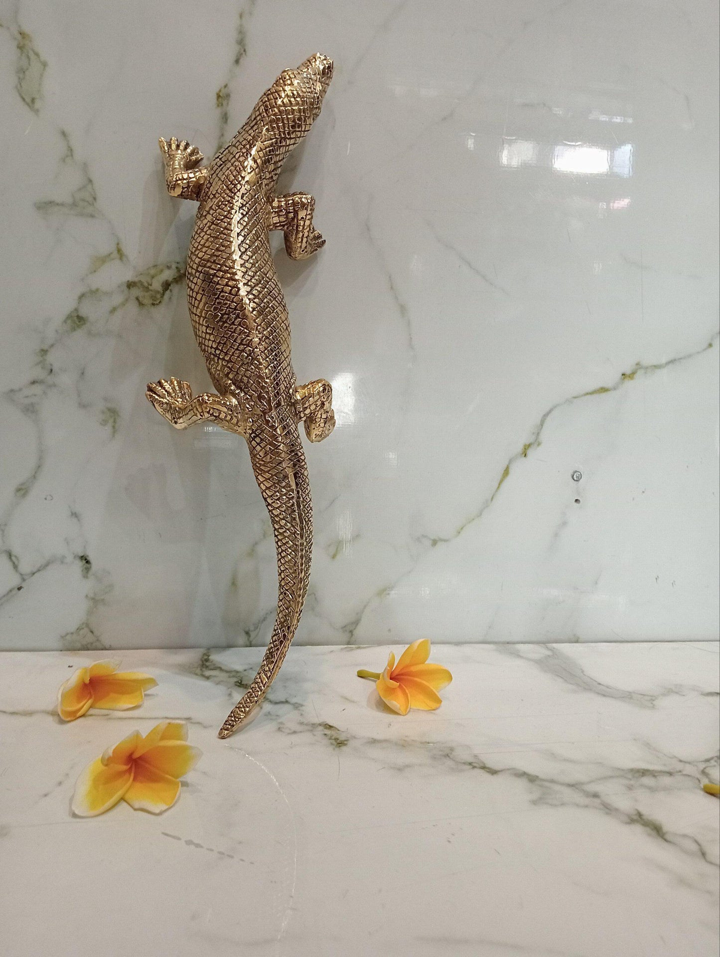 2xpcs Rustic Brass Komodo Dragon Statue | Exotic Reptile Sculpture