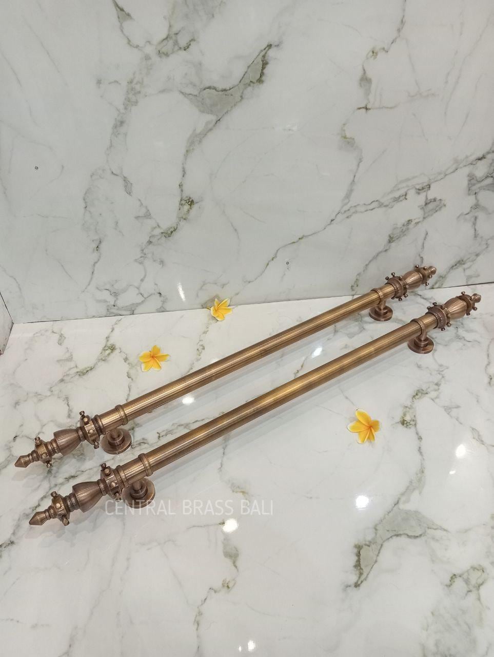 set of 2Pcs Vintage Carved Brass Door Handles, 90cm Entry Gate Pull