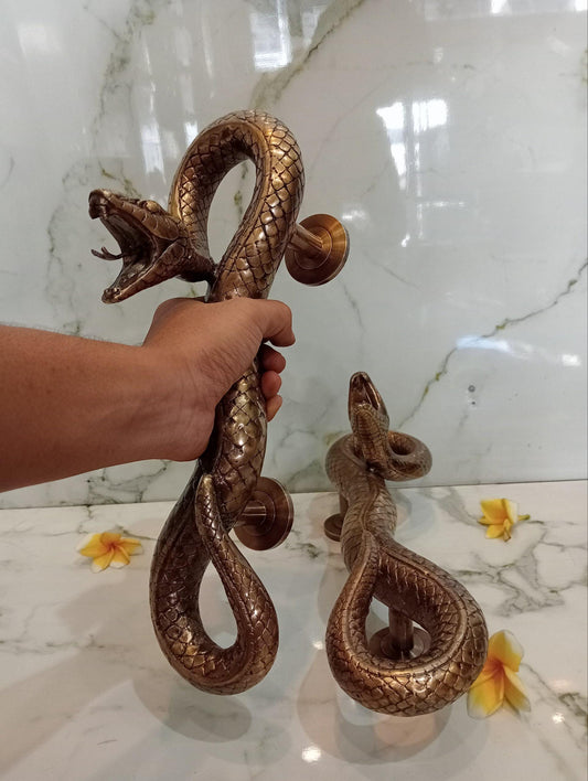 Antique Brass Snake Door Handle Pair | Vintage Serpent Pull Handle | Handcrafted Gothic Entry Door Hardware | Luxury Home Decor