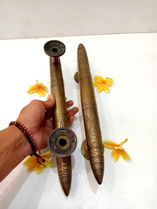 3x Solid Brass Art Deco Door Pull Handles | 14.6" Tapered Horns