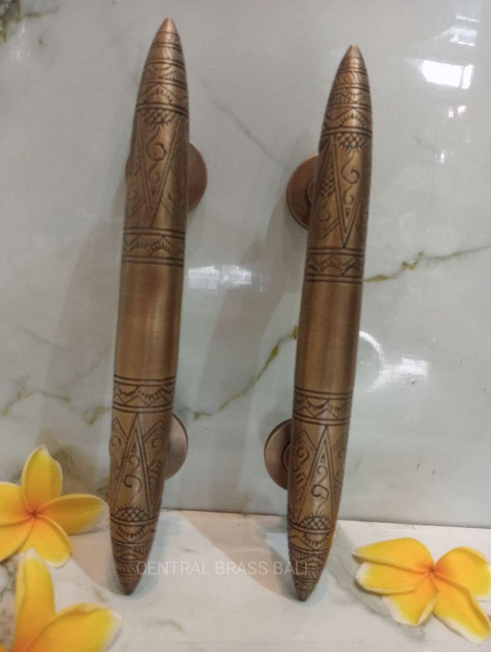 Vintage Bronze Brass Door Handle Pull – Antique Engraved Main Entry Door Handle (Pair) v2