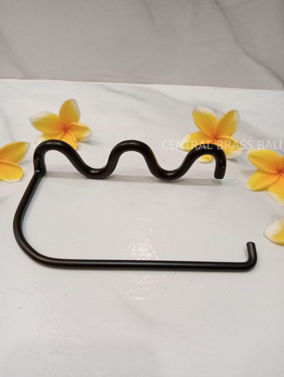 2x Solid Brass Black Wavy Toilet Paper Holder, Gold Bathroom Decor