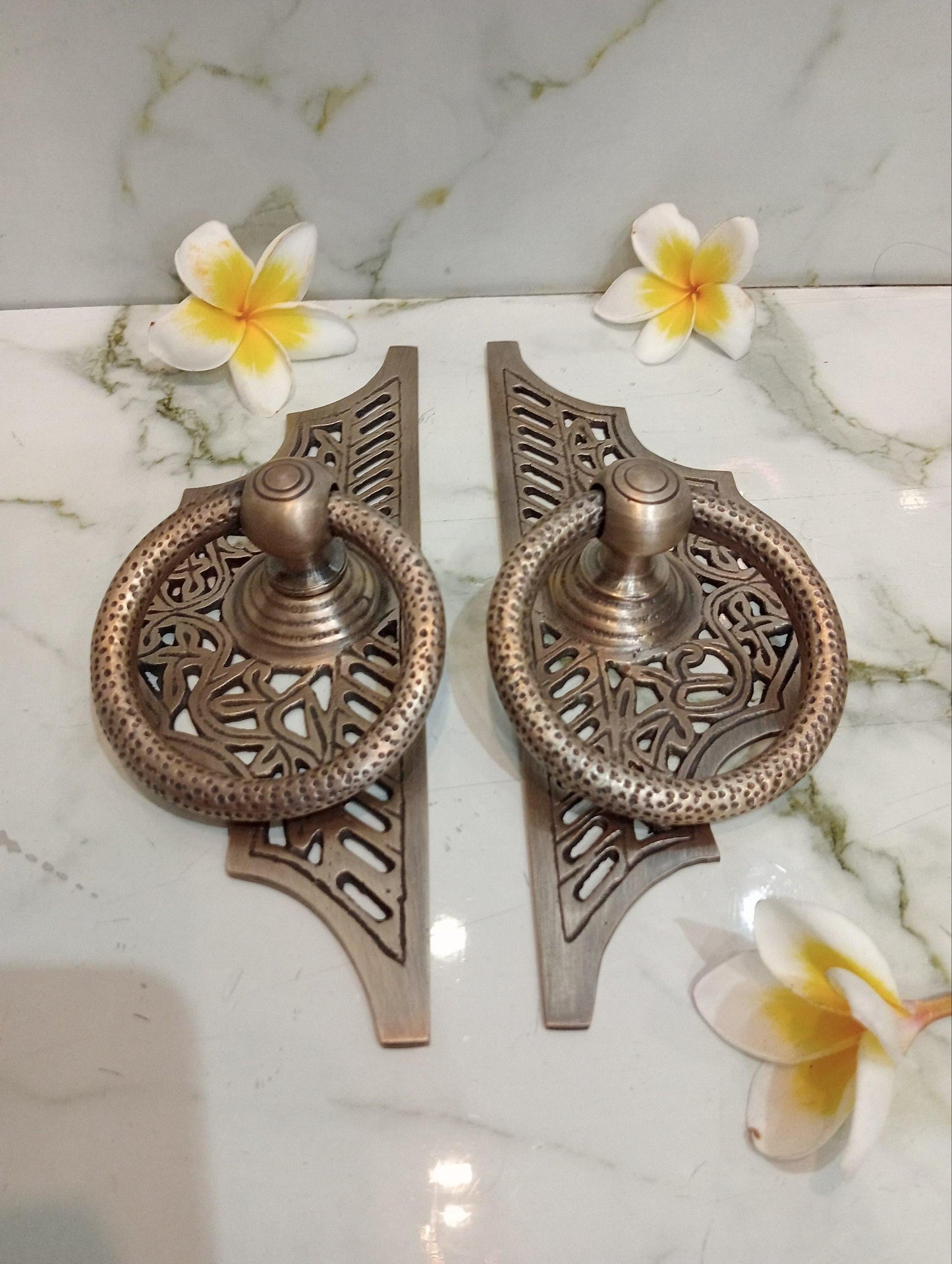 Set of 2pcs Vintage Brass Pull Ring Handles | Balinese Furniture Hardware