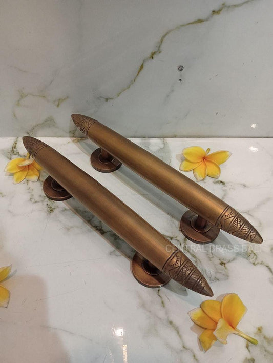 Vintage Bronze Brass Door Handle Pull – Antique Engraved Main Entry Door Handle (Pair)