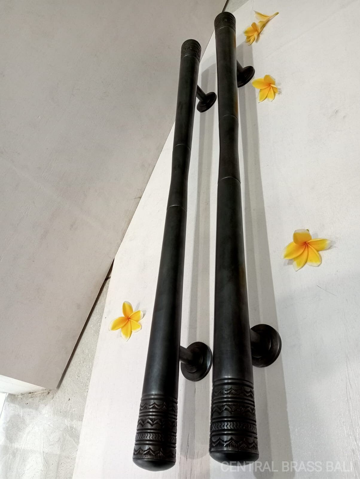 Pair Long Black Brass Door Handles, Vintage Style Gate Pulls, Luxury Main Entrance Door Hardware