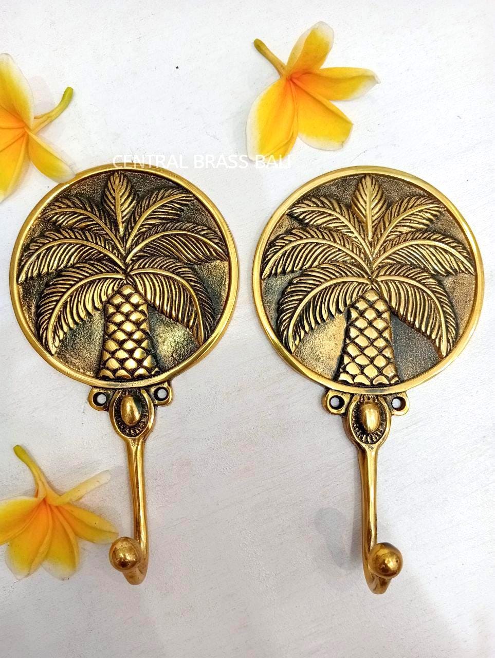 Set of 3 Solid Brass Palm Tree Wall Hooks, Tropical Coat Hooks, Beach House Decor, Bathroom Towel Hangers, Boho Wall Hooks