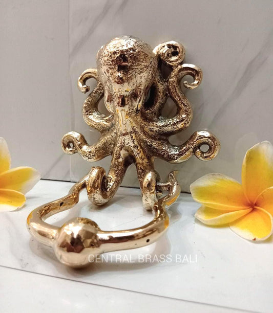 Octopus Brass Door Knocker, Solid Brass Nautical Door Knocker, Vintage Sea Creature Entry Hardware, Coastal Home Decor