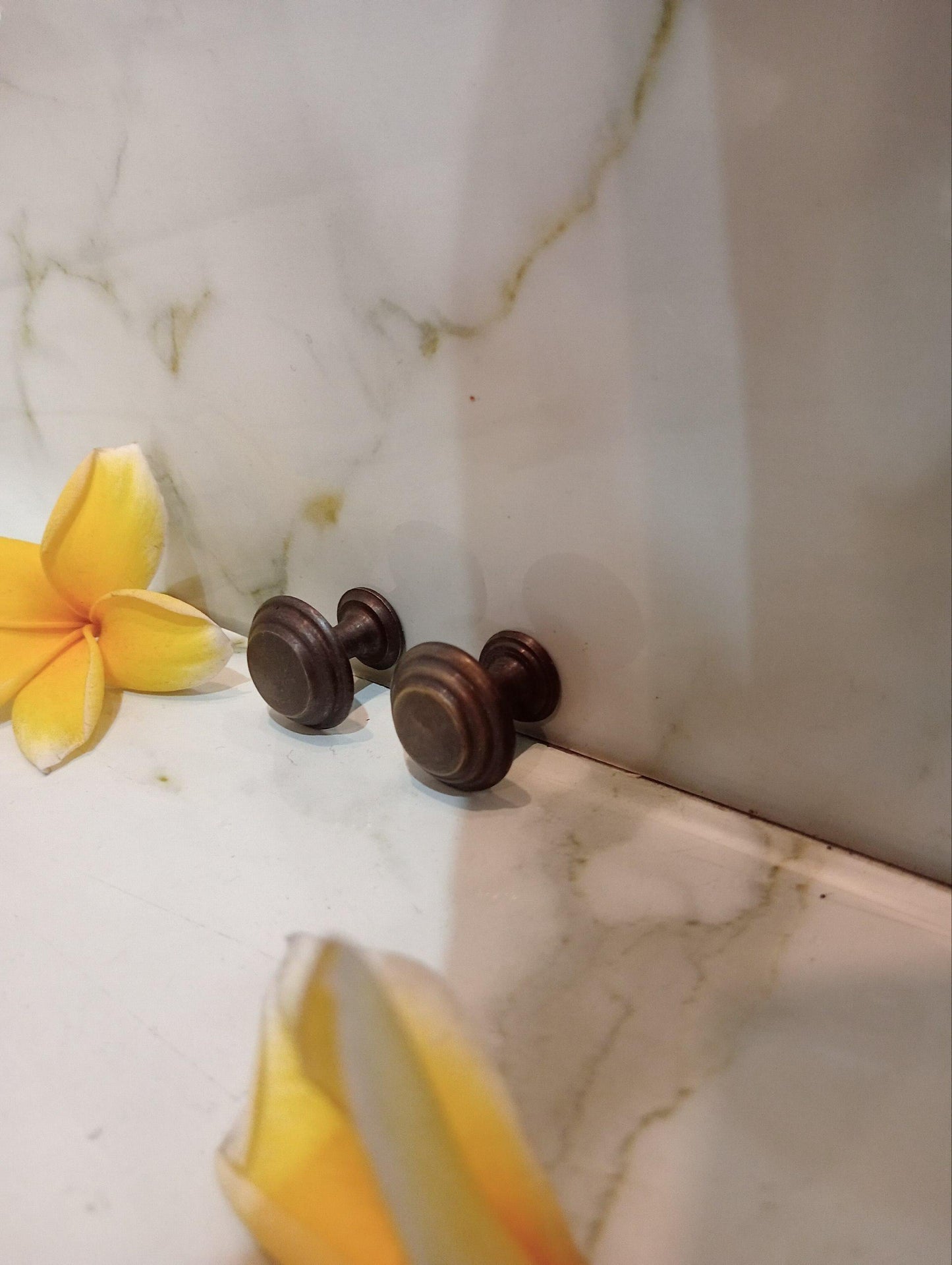 set of 10 Vintage Solid Brass Round Knobs | Antique Cabinet Hardware (No. 6)
