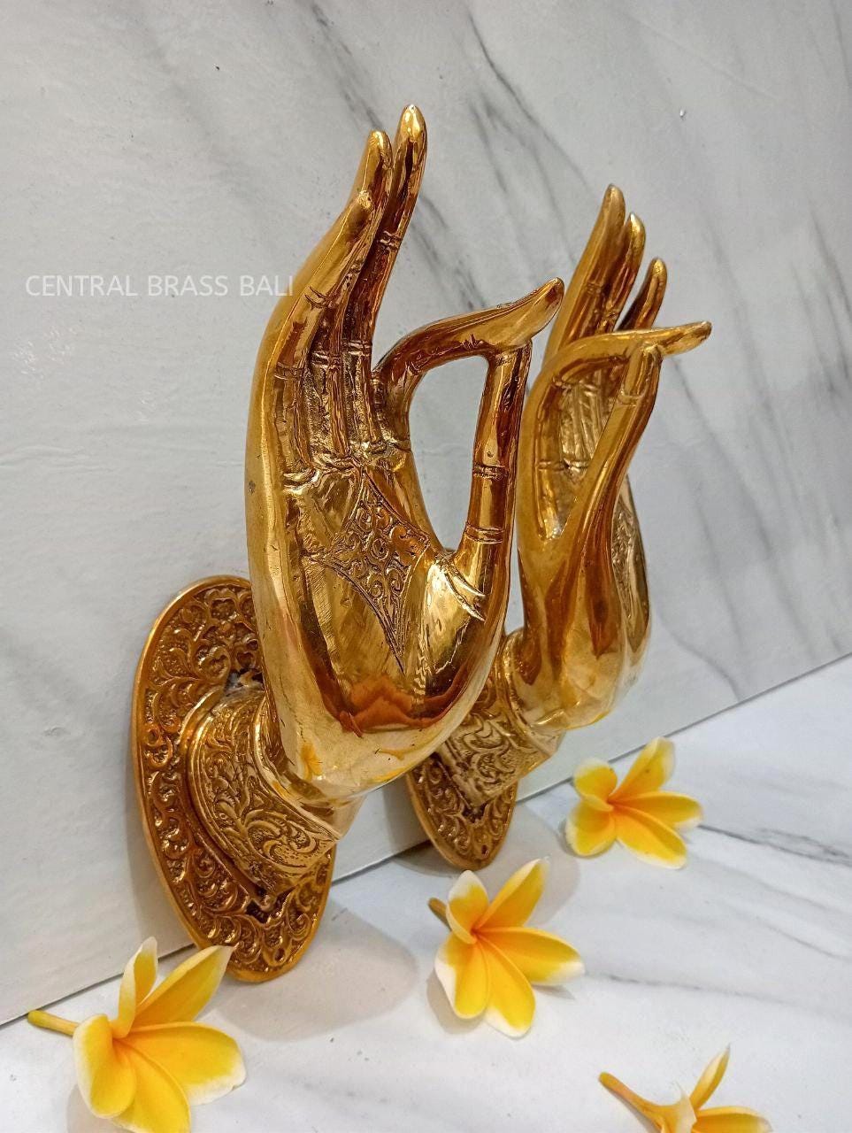 Buddha Hand Brass Door Handles Set of 2, Gyan Mudra Lotus Pull Handles, Solid Brass Spiritual Door Hardware