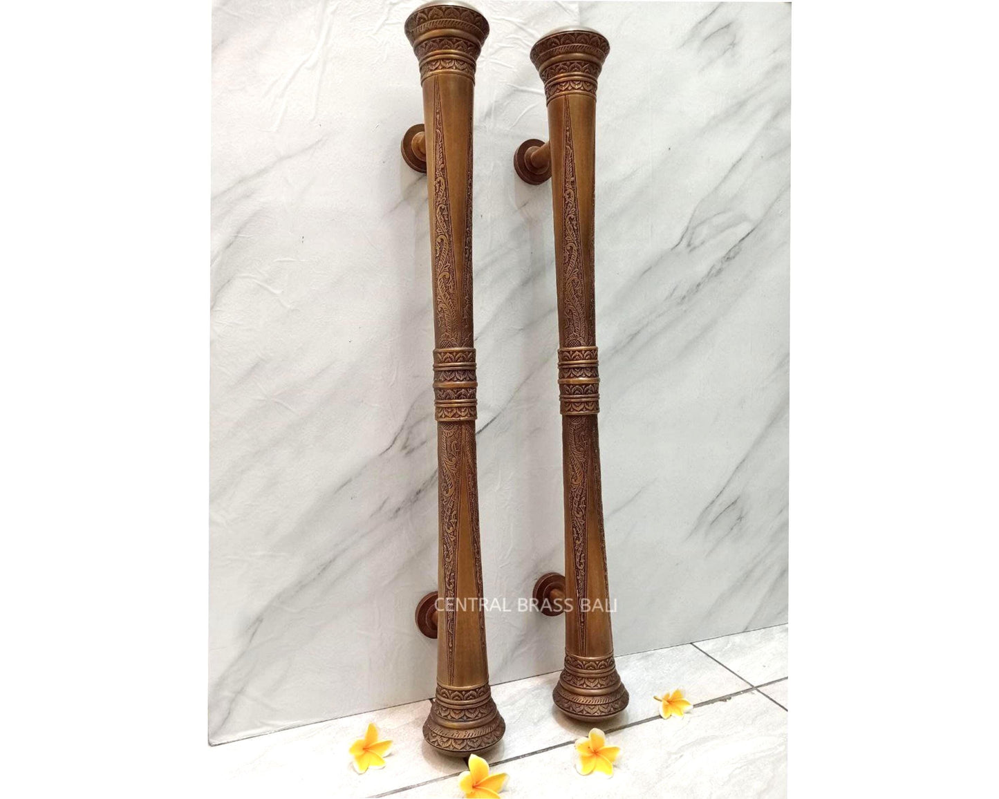 Very Large Brass Victorian Style Door Pull Handle - 100cm Antique Exterior