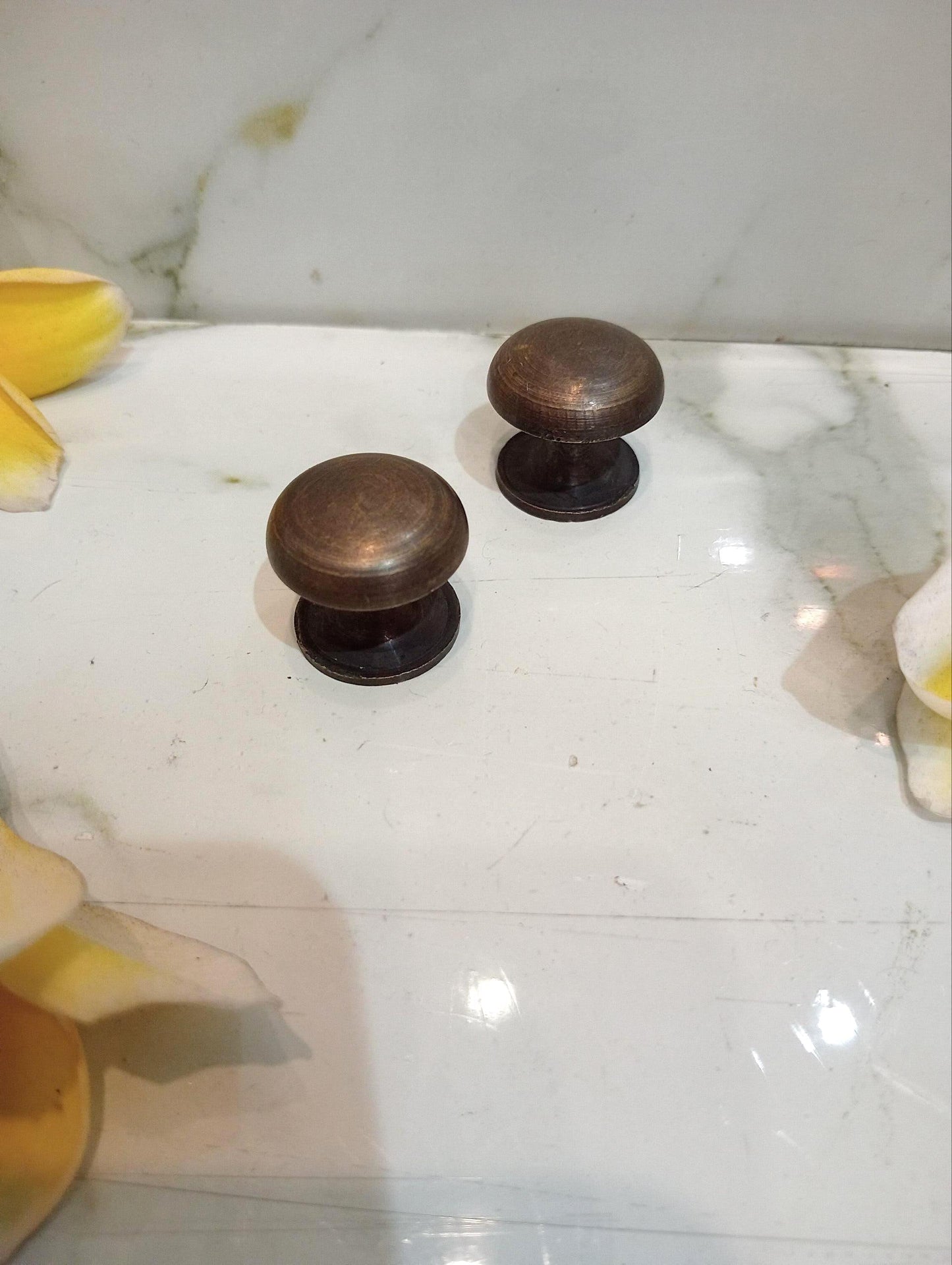 set of 10 Vintage Solid Brass Round Knobs | Antique Cabinet Hardware (No. 9)