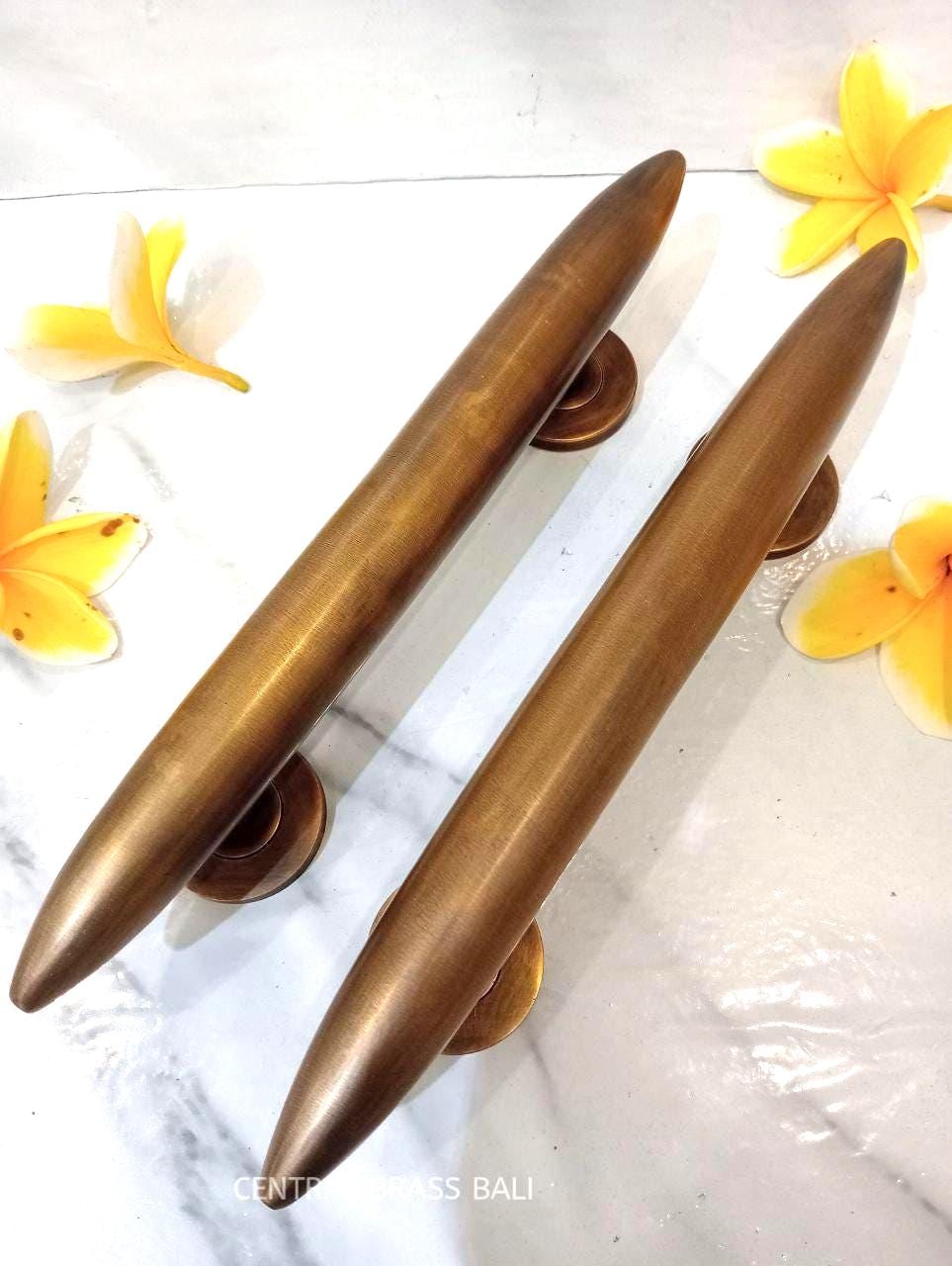 Art Deco Solid Brass Door Pull Handles | 10.6" Tapered Horns, Pair