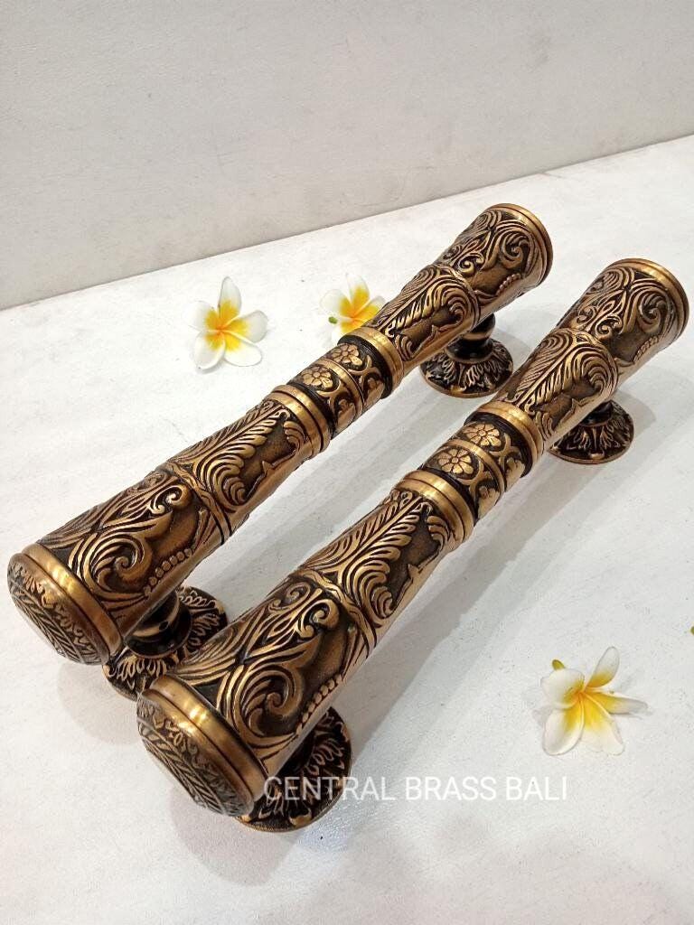 2pcs Victorian Engraved Brass Door Pulls, Classic Front Door Handle
