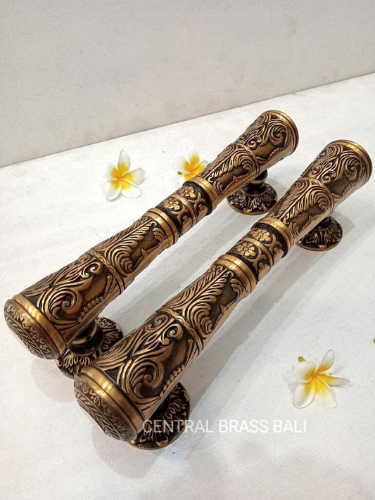 2pcs Victorian Engraved Brass Door Pulls, Classic Front Door Handle