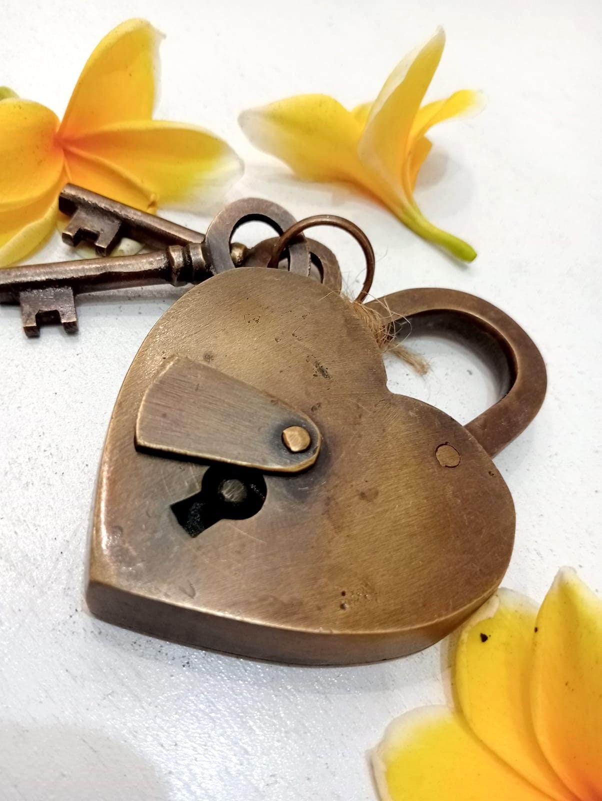Antique Brass Heart Love Padlock Set | Vintage Working Lock with Key