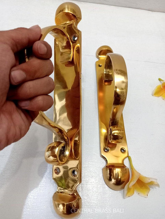 Polished Brass French Door Handles, 11.81" Gold Handle Pair