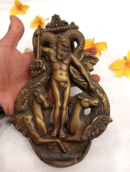 Vintage Solid Brass Poseidon Door Knocker, Antique Zeus God Decor
