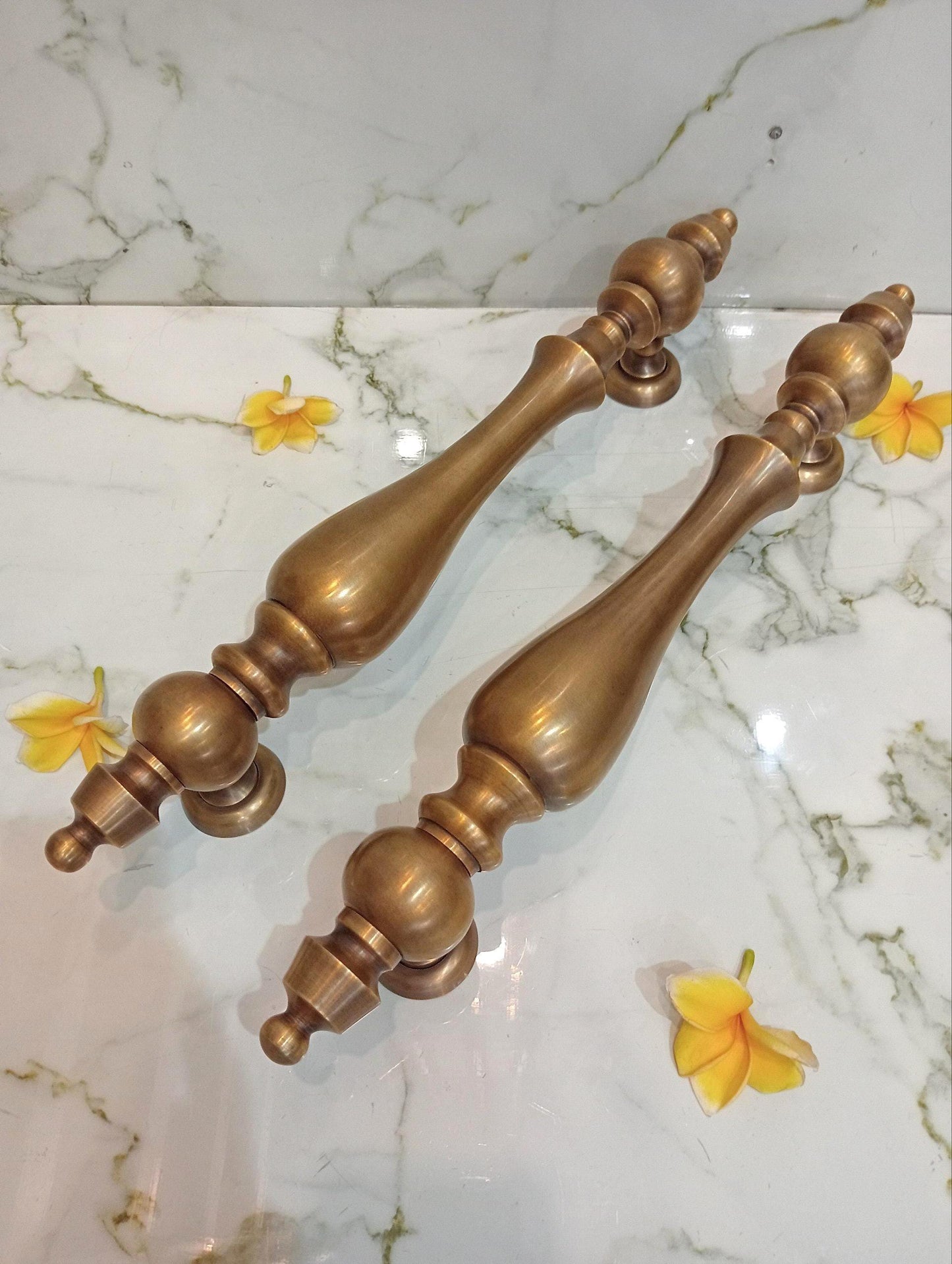 2pcs Victorian Solid Brass Door Handles | Luxury Main Entry Pull Pair 43cm