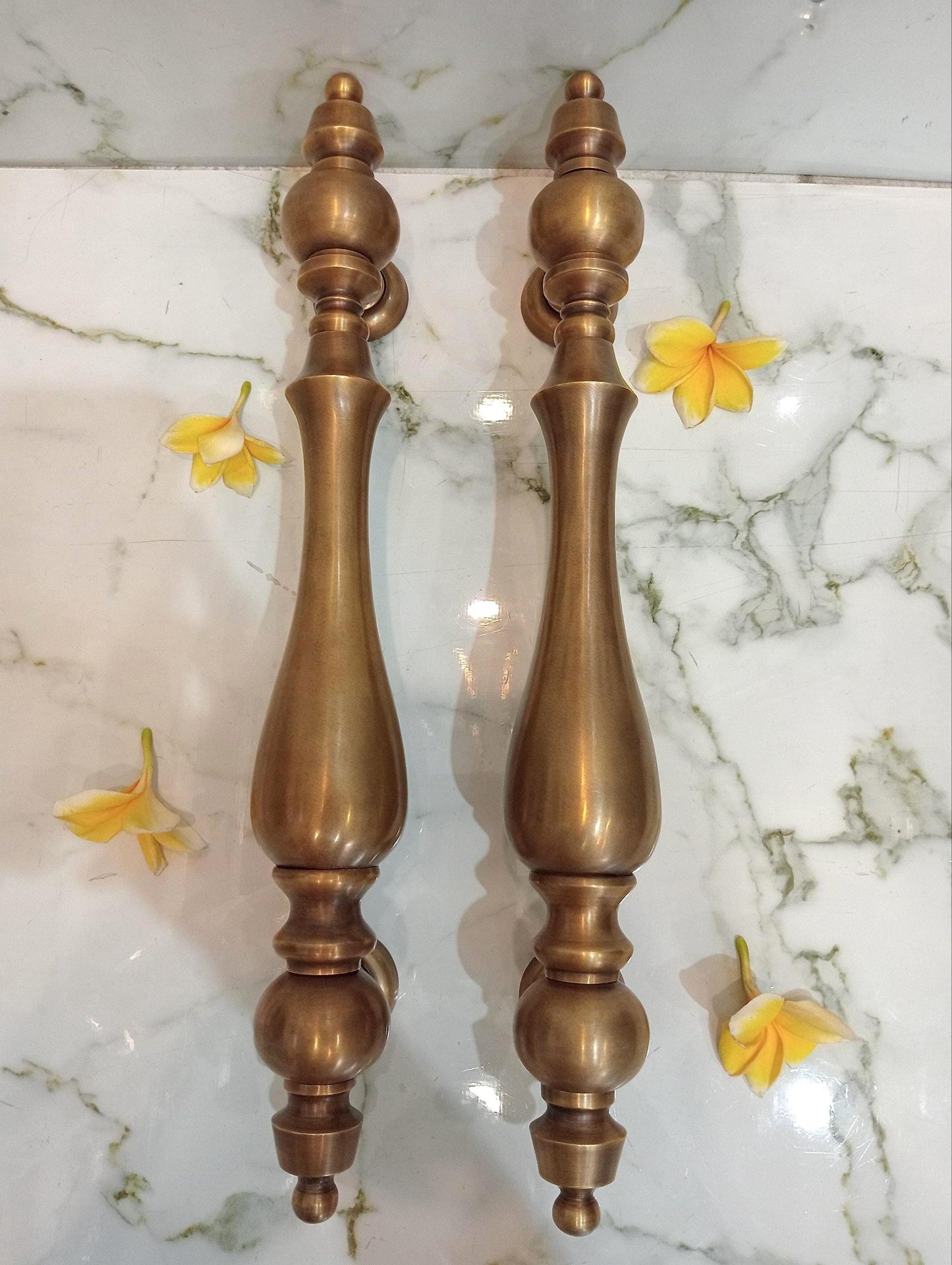 2pcs Victorian Solid Brass Door Handles | Luxury Main Entry Pull Pair 43cm