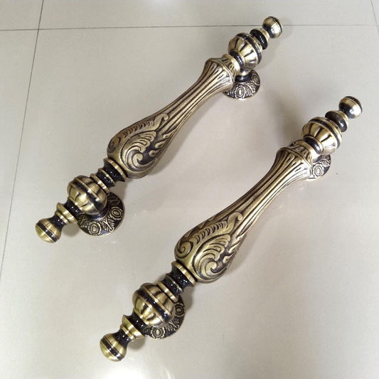 Pair Vintage Solid Brass Vase Door Handles, 18.5" Ornate Entryway Pulls