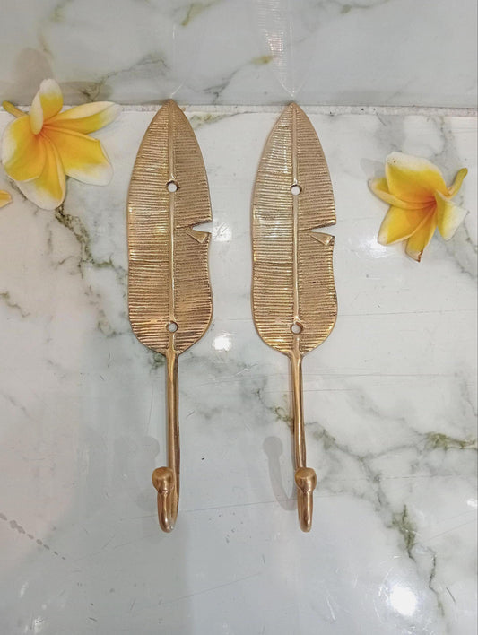 set of 3pcs Brass Banana leafs towel hooks