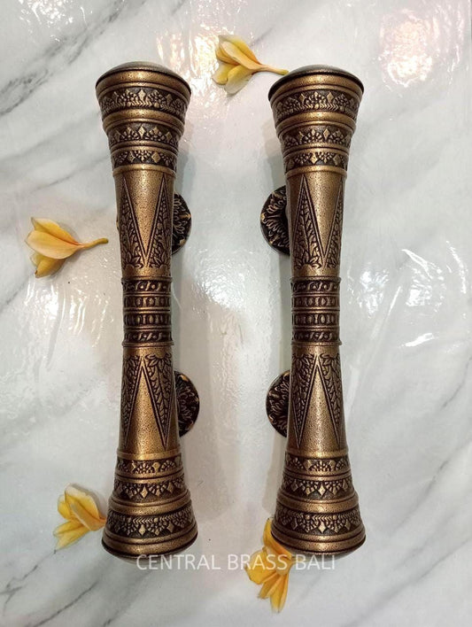 Carved Brass Door Handle Set, Vintage Victorian Style, 12.59"
