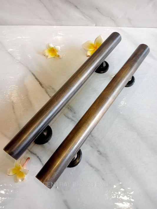 Antique Brass Door Handle 30cm | Solid Brass Plain Pull Handle for Front Door, Entry Door & Gate