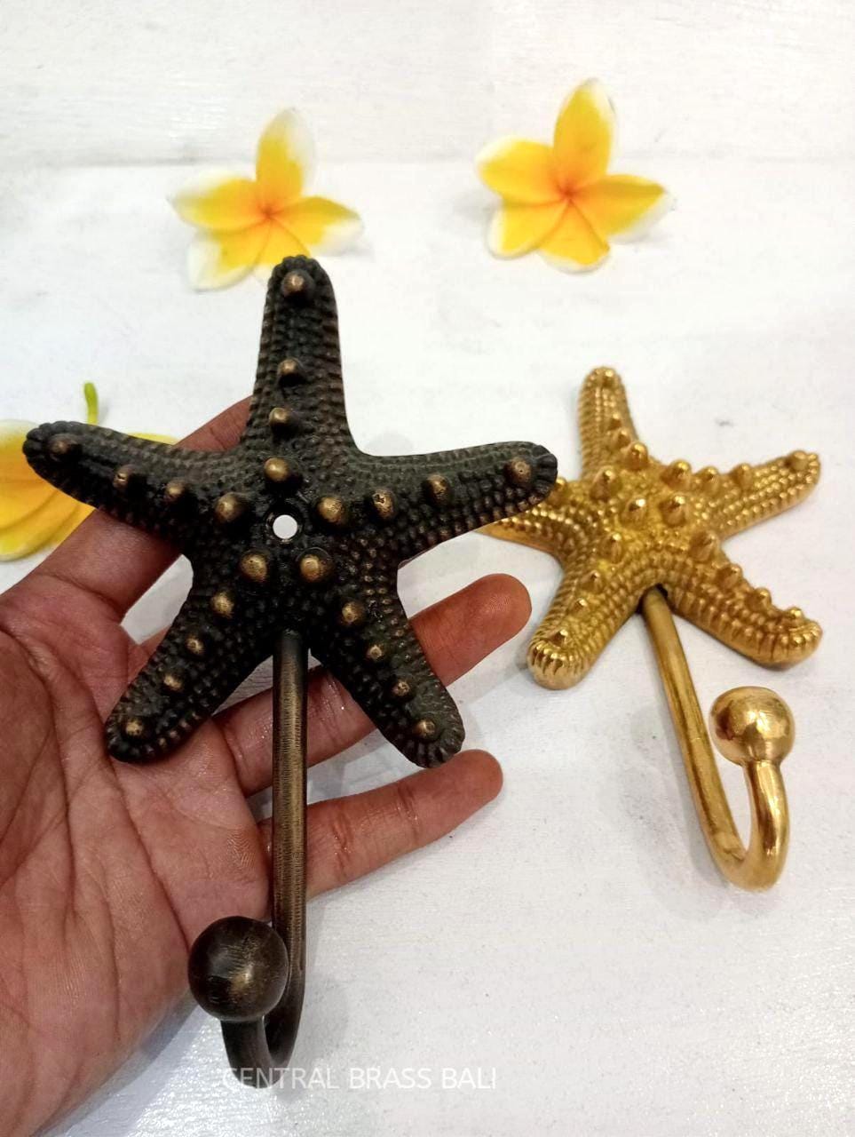 3pcs Solid Brass Starfish Wall Hook – Coastal Bathroom Towel Hook, Nautical Robe Hanger, Beach House Decor, Decorative Brass Wall Hook