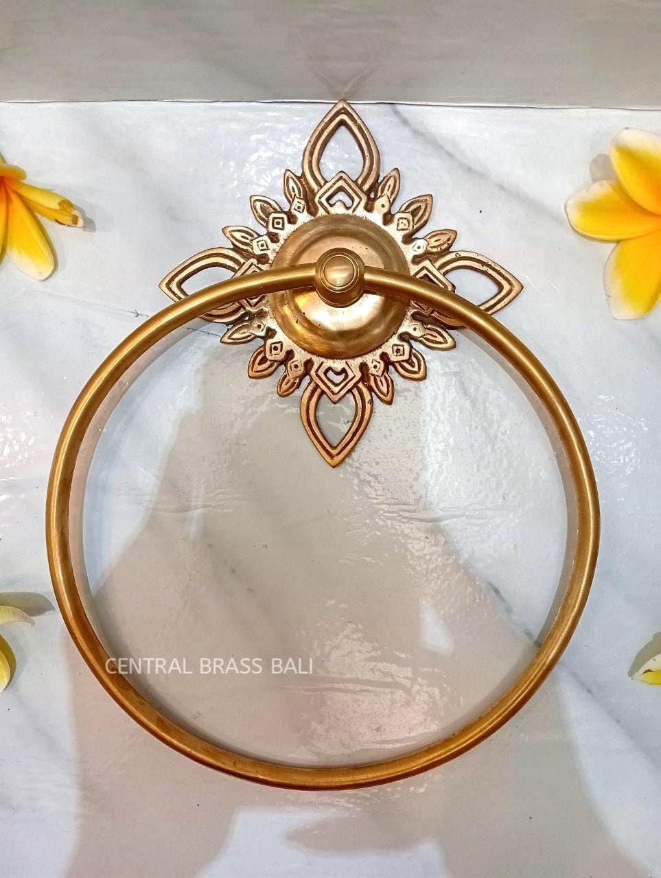 Set of 2 Brass Gold Ring Towel Holders, Diamond Shaped