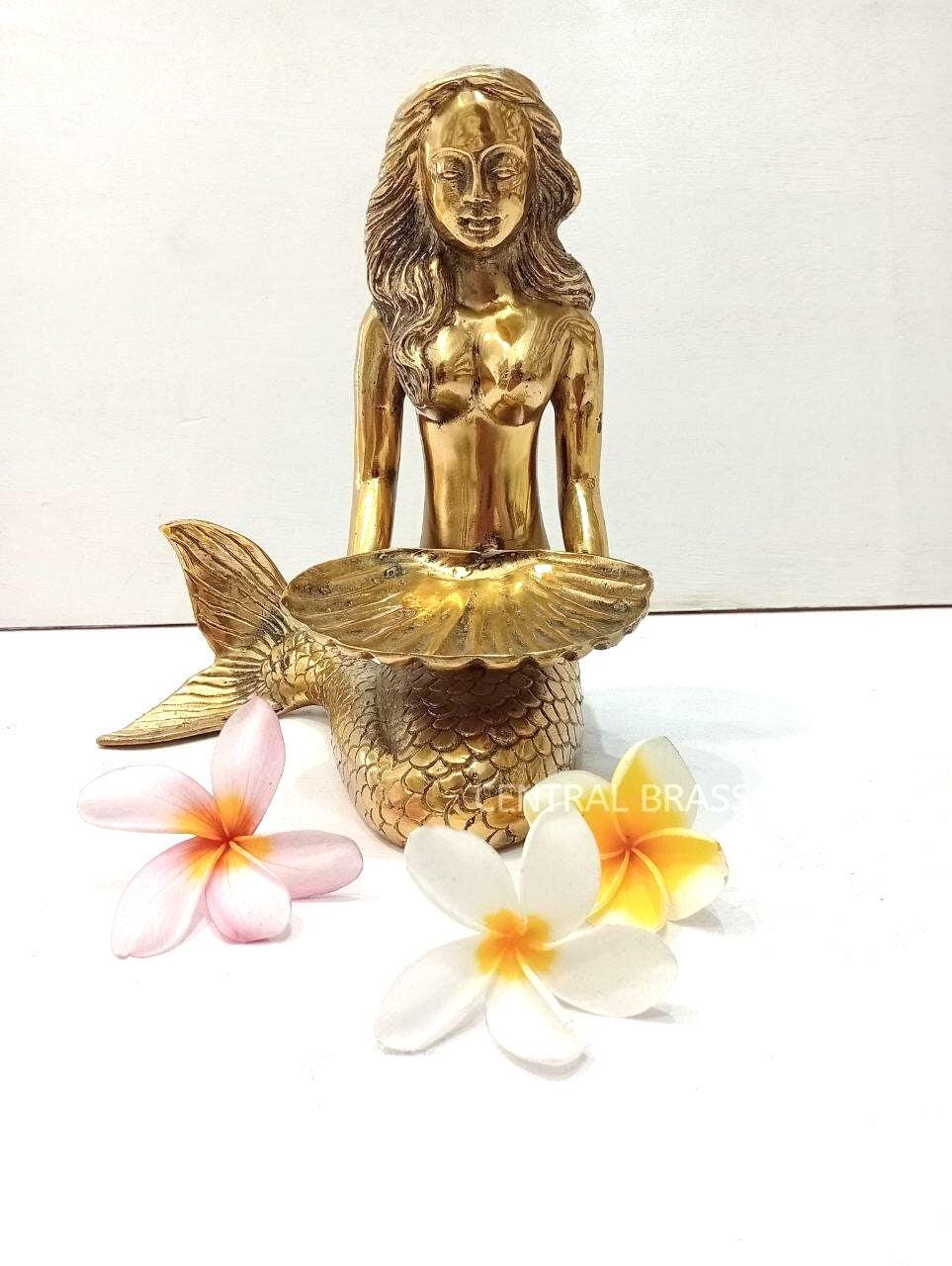 1pcs Large Brass Mermaid Sculpture | Nautical Home Decor (11.02'')