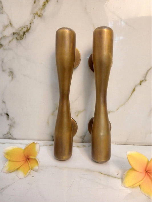 Pair Solid Brass Door Handles, Vintage Plain Door Pulls, Minimalist Entry Hardware, 20cm