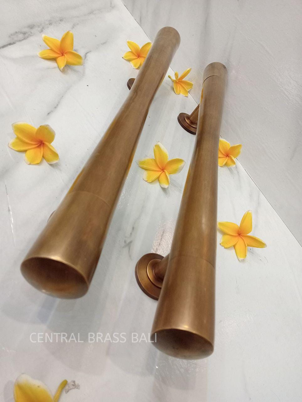 Pair Vintage Plain Brass Door Pulls | 23.6" Antique Handles